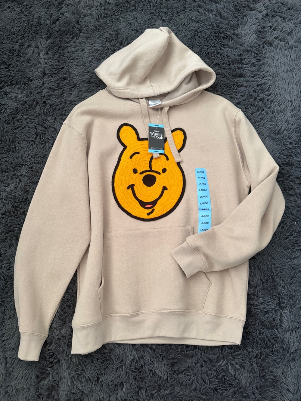 Women’s Disney Winnie The Pooh knitted face pullover hoodie in a sand tan color. - Picture 3 of 4